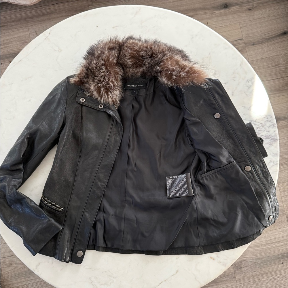 Andrew Mark genuine leather jacket with fur collar